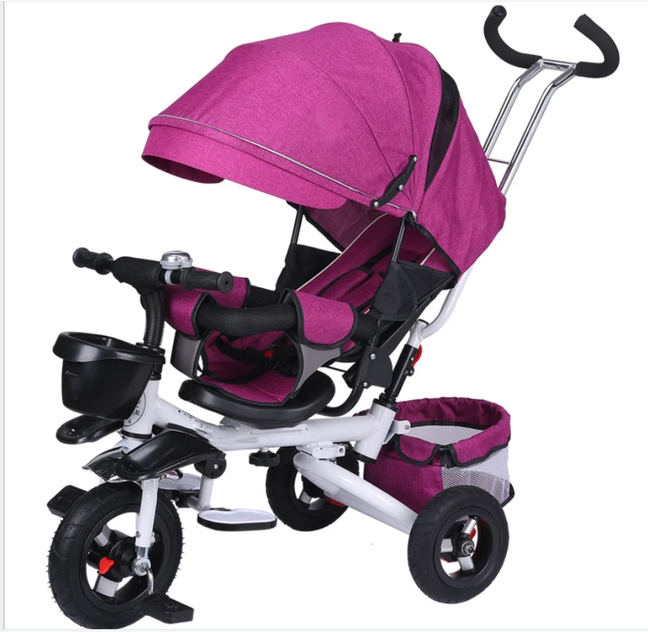 Hot Selling Model Child 4 in 1 Tricycle Rotating Seat Baby Stroller Trike with Push Handle Foldable Kids Ride on 3 Wheel Bicycle