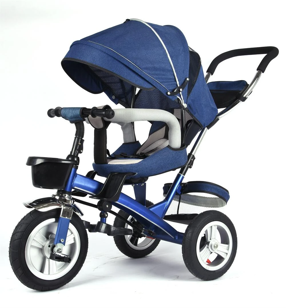 Foldable Baby Tricycle Ride On Stroller 3 EVA Wheels Push Stay Walking Trike Children 4 in 1 Kids Tricycle with Canopy